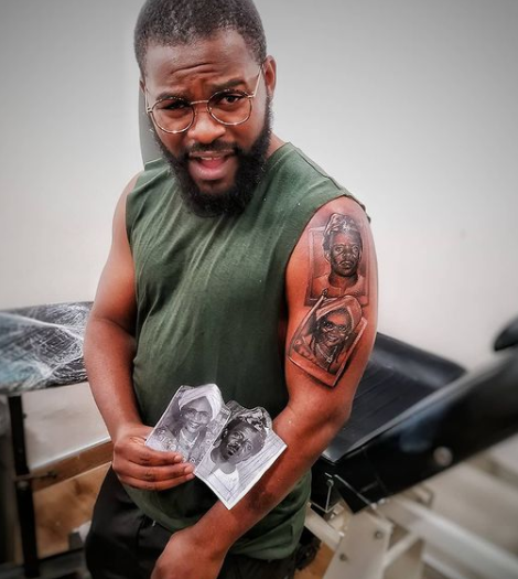 Falz Tattoos Entire Family On His Arm 34