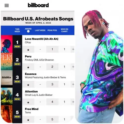 Ckay Tops The First-Ever Billboard U.S. Afrobeats Song Chart 2